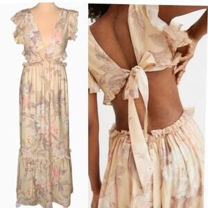 HM Floral Cutout Ruffle Maxi Dress 4 Pastel Boho Romantic Feminine Coastal